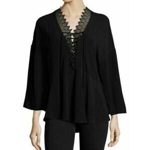 IRO Womens Top 12 Black Emilda Lace Up Whimsigoth Blouse Euro 40 Witch Core Lace